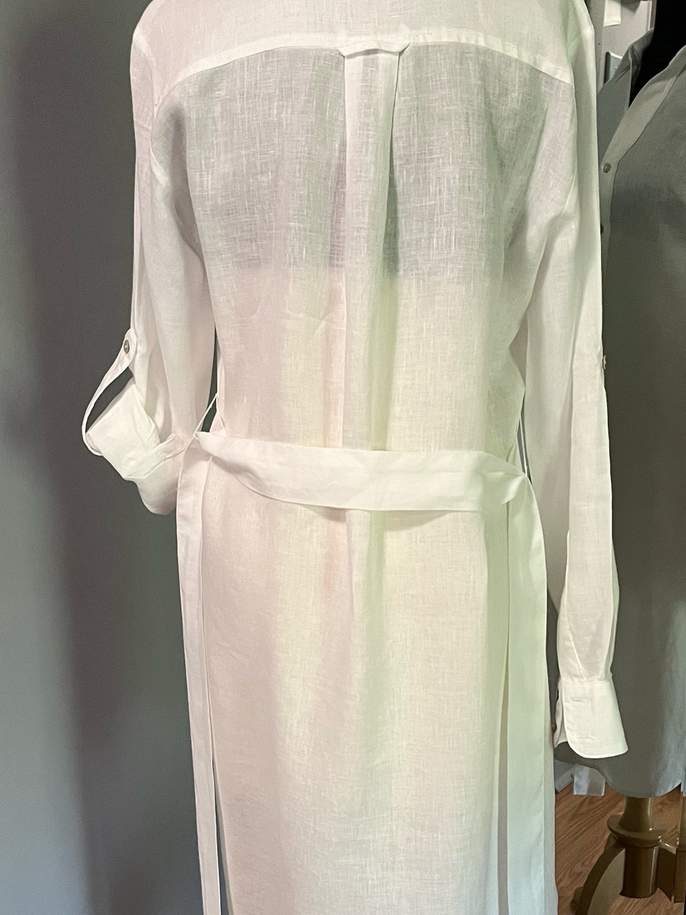 Magaschoni Crisp White Linen Shirt Dress with Tie Waist - Picture 5 of 7